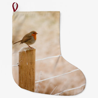 Winter Robin Redbreast Large Christmas Stocking