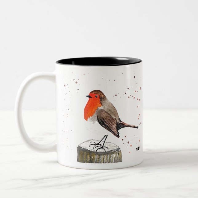 Winter robin Two-Tone coffee mug (Left)