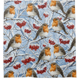 Winter Robins and Snowy Branches