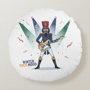 Winter Rock Mood – Nutcracker Guitarist Round Pillow