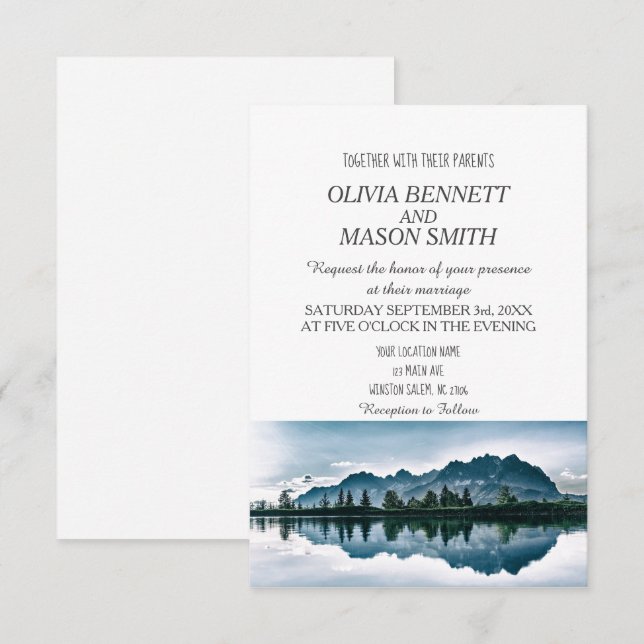 Winter Rocky Mountain Lake Country Wedding Invitation (Front/Back)
