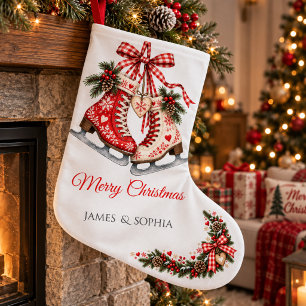Winter Romance Scandinavian Christmas Skates Large Christmas Stocking