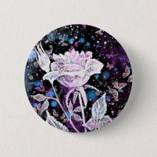 Winter Rose and Butterflies - Beautiful 2 Inch Round Button