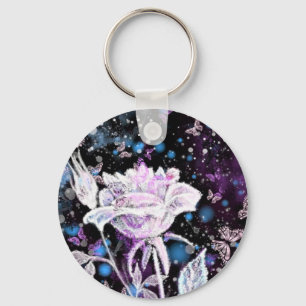 Winter Rose and Butterflies - Beautiful Keychain