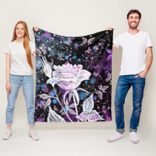 Winter Rose and Butterflies Fleece Blanket