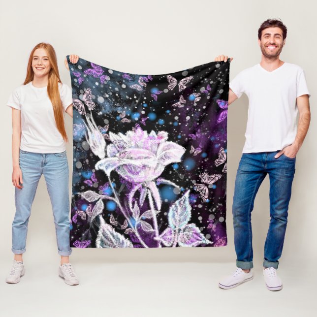 Winter Rose and Butterflies Fleece Blanket (In Situ)