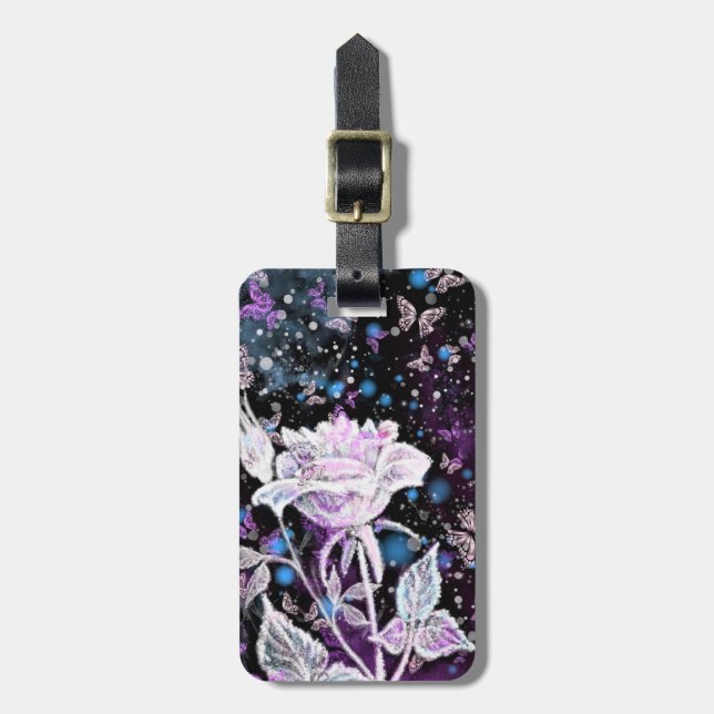 Winter Rose and Butterflies Luggage Tag (Front Vertical)