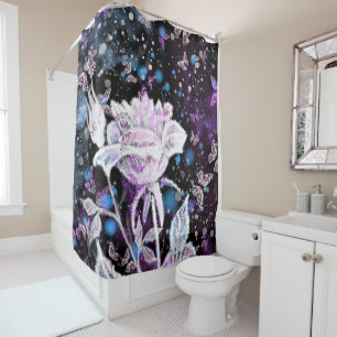Winter Rose and Butterfly Shower Curtain