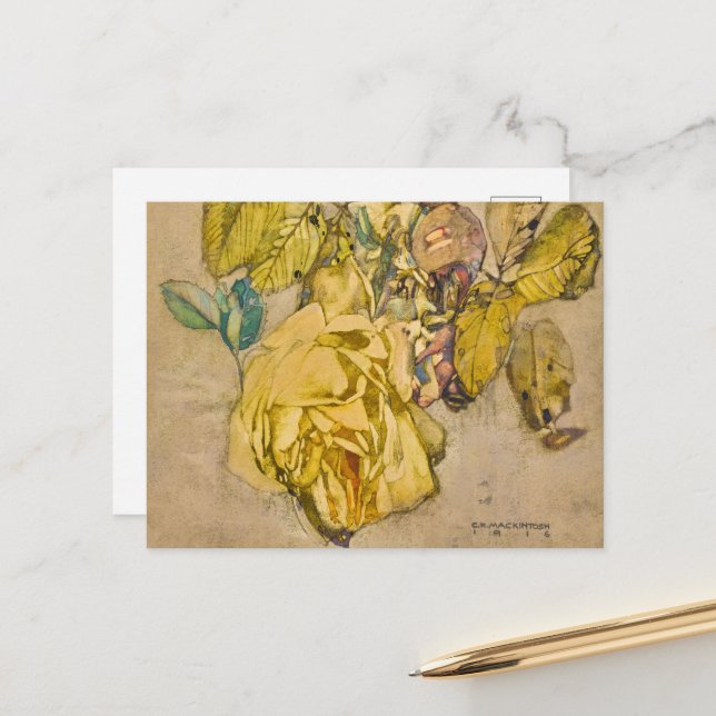 Winter Rose by Charles Rennie Mackintosh Holiday Postcard (Front/Back In Situ)