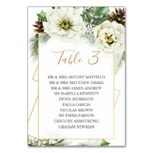 Winter Rose Pine Holly Table Numbers Card