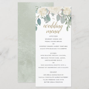 Winter Roses White Gold Floral Wedding Menu