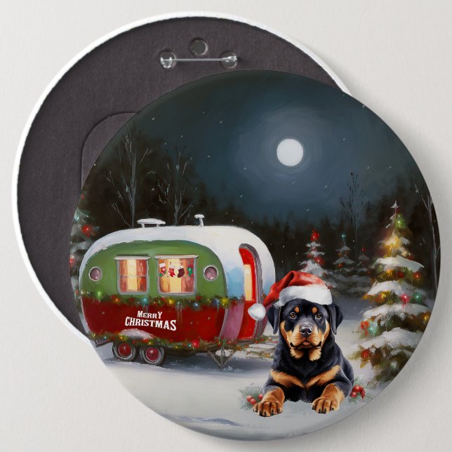 Winter Rottweiler Caravan Christmas Adventure 6 Inch Round Button (Front & Back)