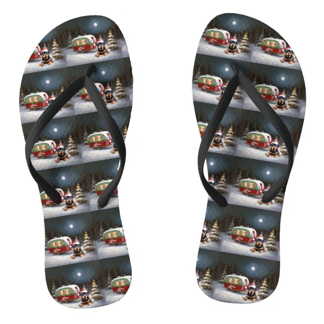 Winter Rottweiler Caravan Christmas Adventure Flip Flops (Footbed)