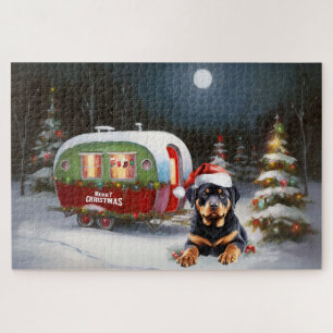 Winter Rottweiler Caravan Christmas Adventure Jigsaw Puzzle