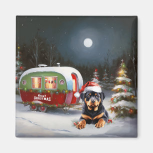 Winter Rottweiler Caravan Christmas Adventure Magnet