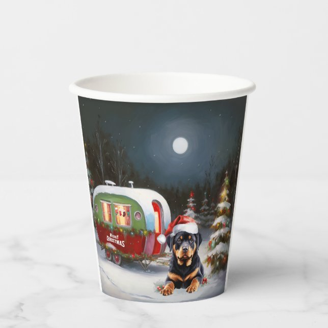 Winter Rottweiler Caravan Christmas Adventure Paper Cups (Front)