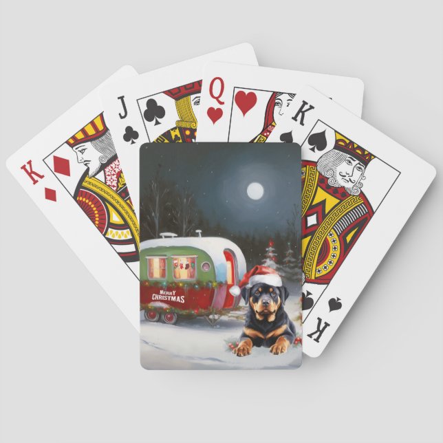 Winter Rottweiler Caravan Christmas Adventure Playing Cards (Back)