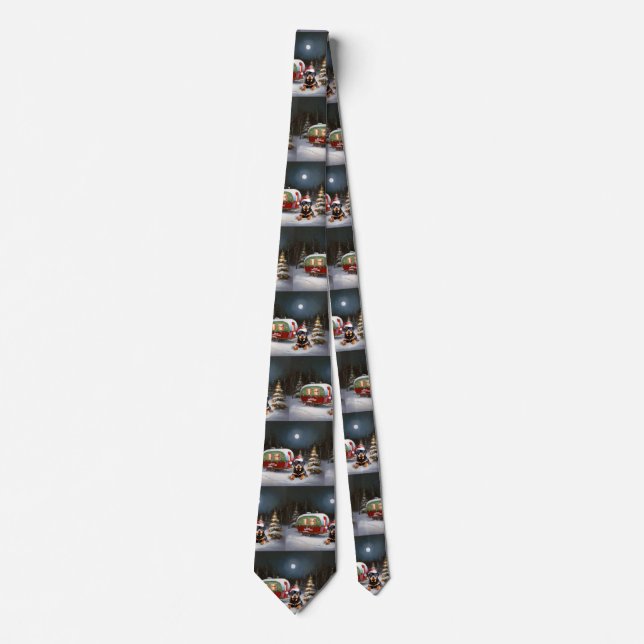 Winter Rottweiler Caravan Christmas Adventure Tie (Front)