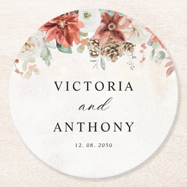 Winter Round Wedding Coaster (Front)