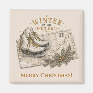 Winter Route 66 Christmas Fridge Decor Magnet