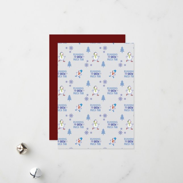 Winter Running - Snowman Christmas Tree Holiday Card (Front/Back In Situ)
