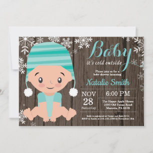 Winter Rustic Aqua Baby Shower Invitation