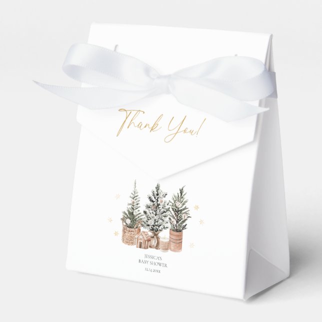 Winter Rustic Christmas Trees Baby Shower Favor Box (Front Side)