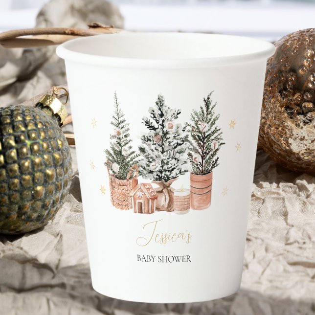 Winter Rustic Christmas Trees Baby Shower Paper Cups (Creator Uploaded)