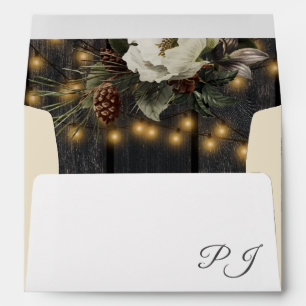 Winter rustic elegant gold ivory floral wedding envelope