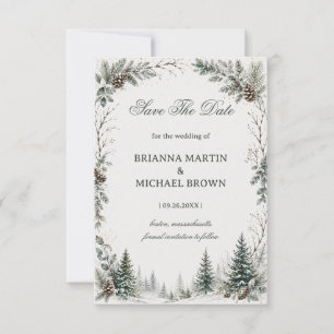 Winter Rustic Evergreen Woodland Save The Date