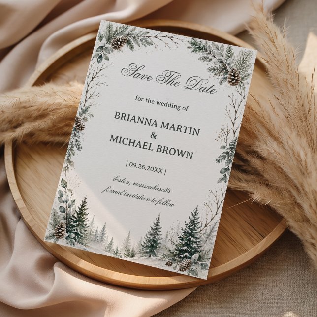 Winter Rustic Evergreen Woodland  Save The Date (Creator Uploaded)