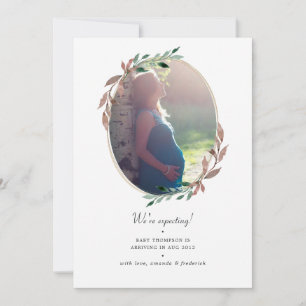 Winter Rustic Greenery Photo Pregnancy Announcement