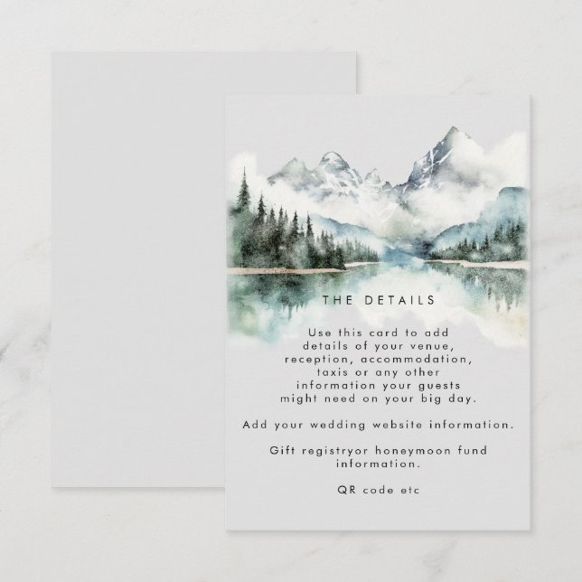 winter rustic mountain wedding details information enclosure card (Front/Back)