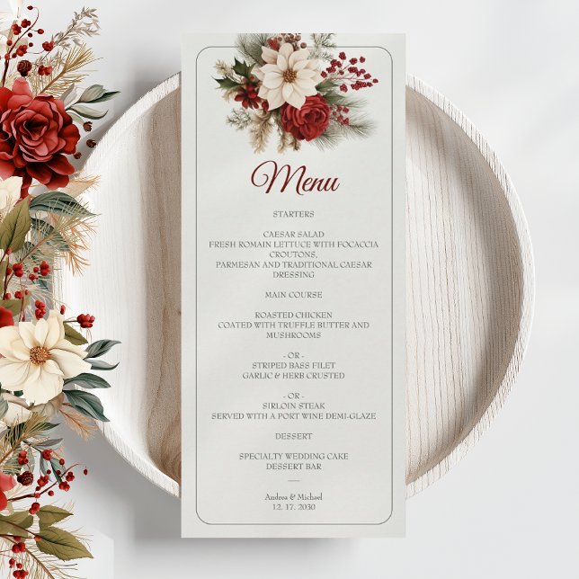 Winter Rustic Pine Floral Wedding Menu (Creator Uploaded)