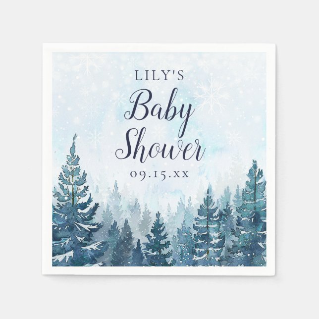 Winter Rustic Pine Tree Forest Baby Shower Napkin (Front)