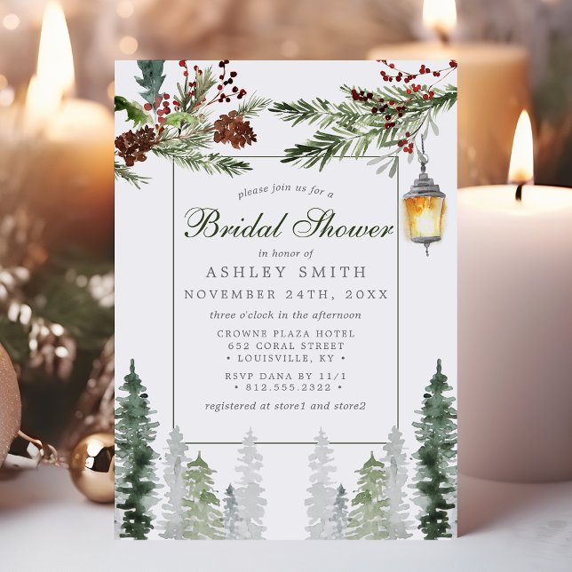 Winter Rustic Pine Trees Botanical Lantern Invitation (Creator Uploaded)
