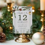 Winter Rustic Pine Trees Botanical Lantern Wedding Table Number<br><div class="desc">Winter Rustic Pine Trees Botanical Lantern Wedding Table Number. Beautiful elegant winter wedding table numbers with snowy lantern with rustic botanical pine branches and pine trees . This custom modern wedding design can easily be personalized with your own wedding details.</div>