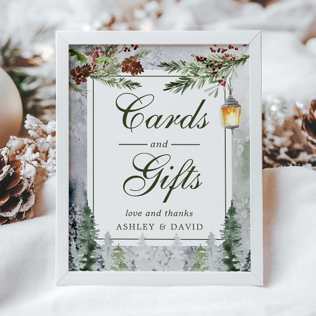 Winter Rustic Pine Trees Lantern Cards Gifts Poster (Creator Uploaded)