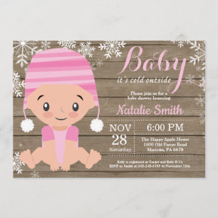 Winter Rustic Pink Girl Baby Shower Invitation
