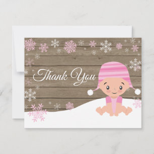 Winter Rustic Snowflake Pink Thank You Card