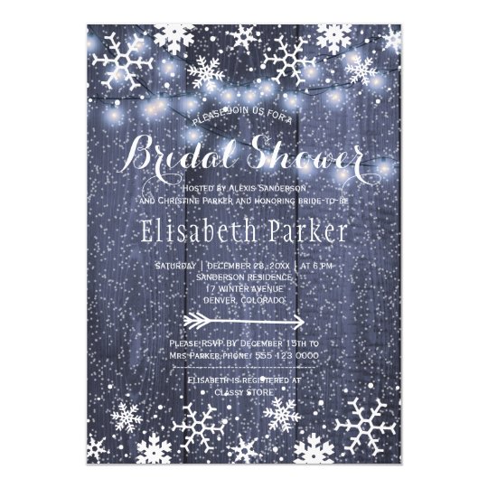 Winter rustic string lights snowing bridal shower card