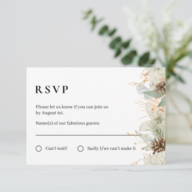 Winter rustic watercolor RSVP card (Standing Front)