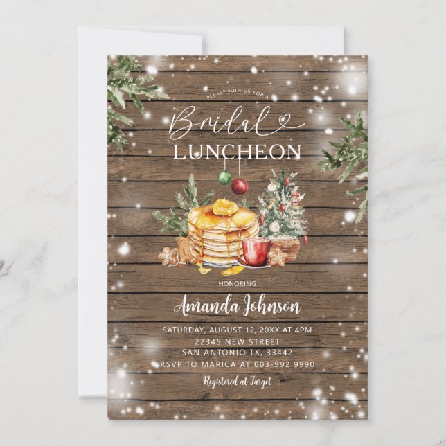 Winter Rustic Wood Christmas Party Bridal Luncheon Invitation (Front)