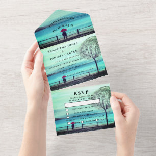 Winter Rustic Wood Couple Birch Country All In One All In One Invitation