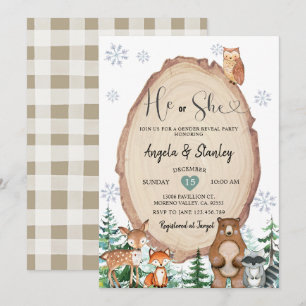 Winter Rustic Woodland He or She Gender Reveal  Invitation