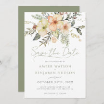 Winter Sage Green Christmas Floral Save The Date