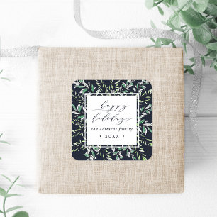 Winter Sage Personalized Holiday Square Sticker