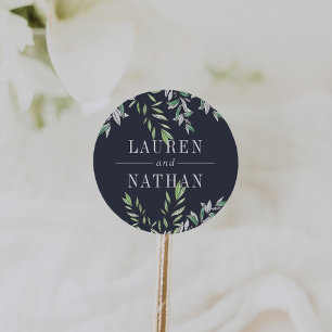 Winter Sage Personalized Wedding Classic Round Sticker