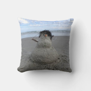 Winter Sandman at The Beach Throw Pillow