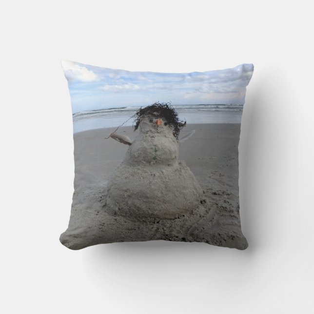 Winter Sandman at The Beach Throw Pillow (Front)